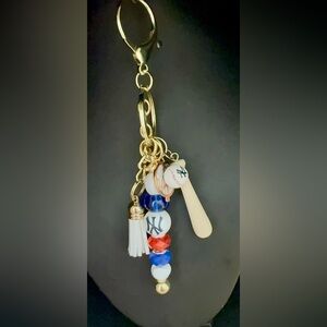 New York Yankees Beaded Keychain Purse Charm Handmade MLB